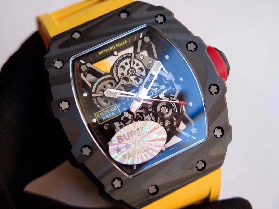 Richard Mille RM35-02 RAFA Carbon Skeleton Automatic Watch Yellow Rubber Strap (Custom)