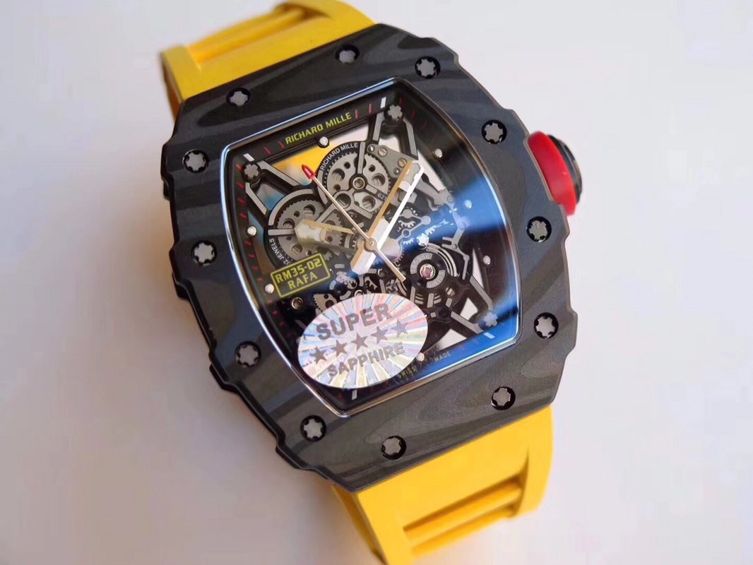 Richard Mille RM35-02 RAFA Carbon Skeleton Automatic Watch Yellow Rubber Strap (Custom)