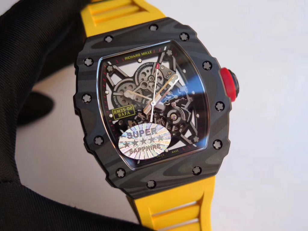 Richard Mille RM35-02 RAFA Carbon Skeleton Automatic Watch Yellow Rubber Strap (Custom)