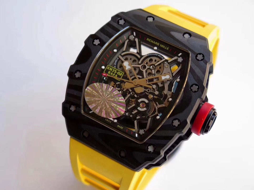 Richard Mille RM35-02 RAFA Carbon Skeleton Automatic Watch Yellow Rubber Strap (Custom)