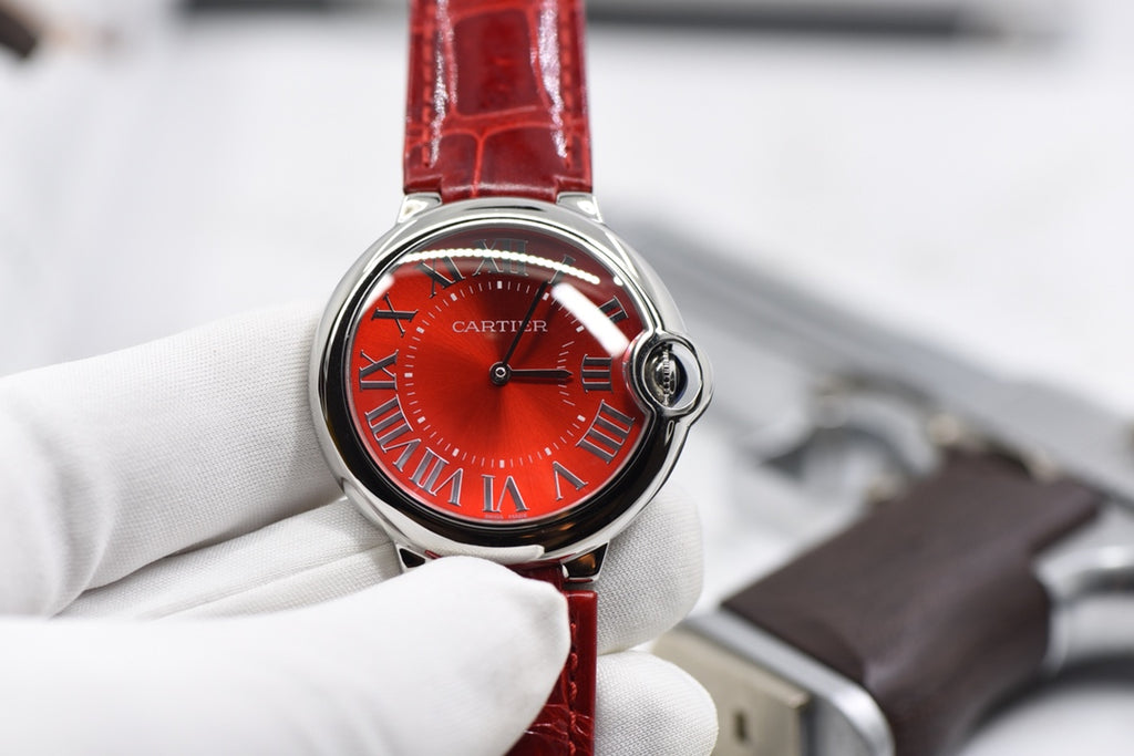 Cartier Ballon Bleu Red Dial Stainless Steel Watch