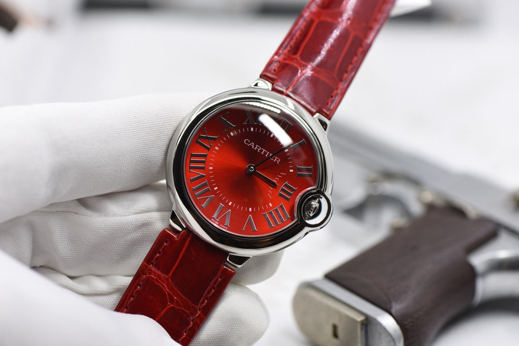 Cartier Ballon Bleu Red Dial Stainless Steel Watch