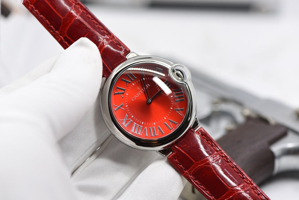 Cartier Ballon Bleu Red Dial Stainless Steel Watch