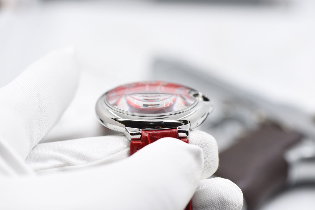 Cartier Ballon Bleu Red Dial Stainless Steel Watch