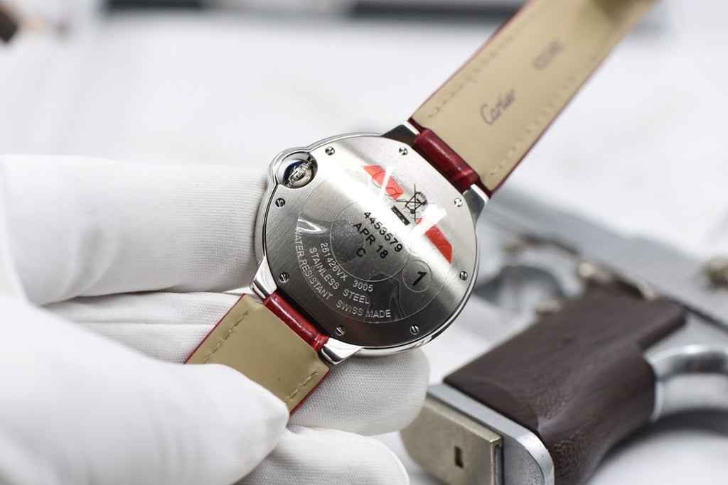Cartier Ballon Bleu Red Dial Stainless Steel Watch