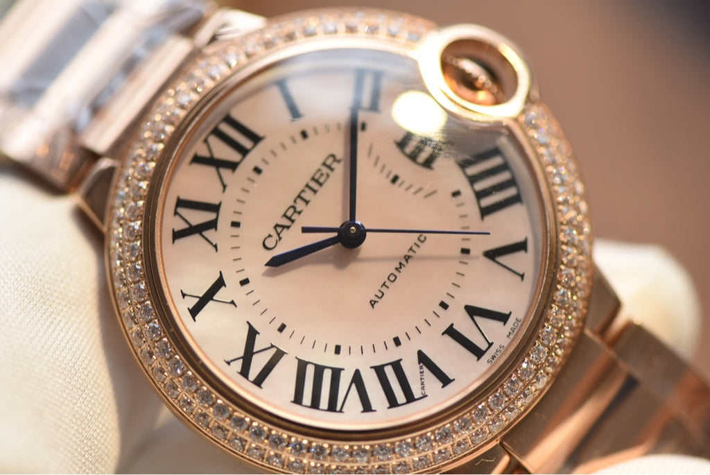 Cartier Ballon Bleu Rose Gold Diamond Bezel Automatic Watch with Bracelet
