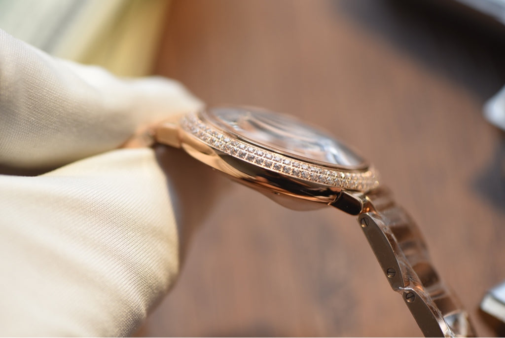 Cartier Ballon Bleu Rose Gold Diamond Bezel Automatic Watch with Bracelet