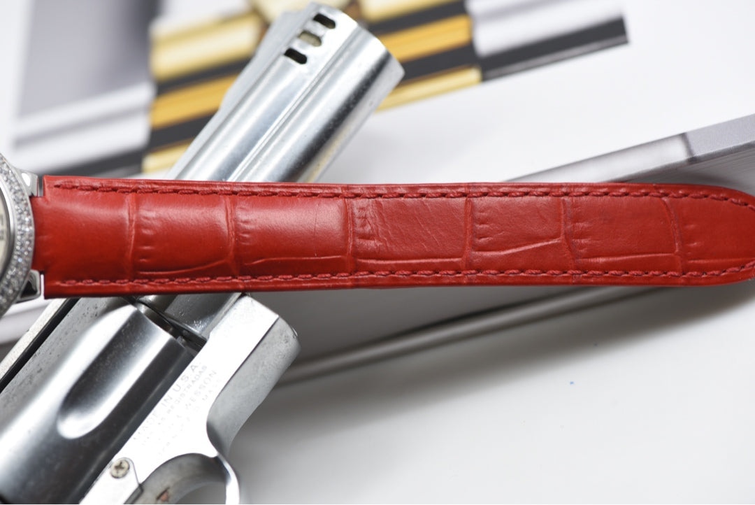 Cartier Ballon Bleu Diamond Bezel Ladies Watch with Red Alligator Strap