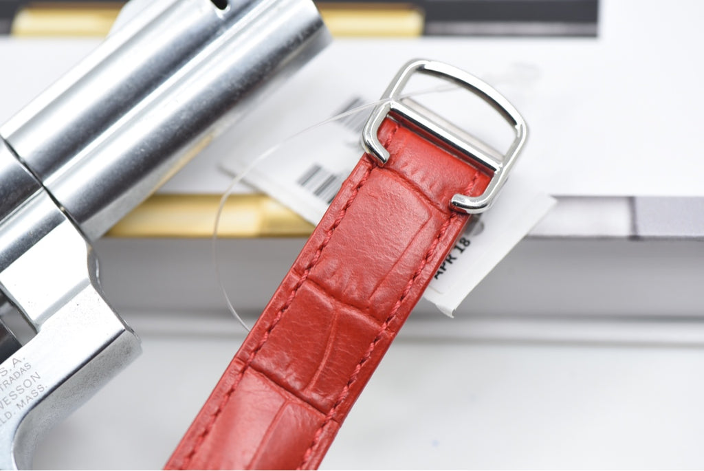 Cartier Ballon Bleu Diamond Bezel Ladies Watch with Red Alligator Strap