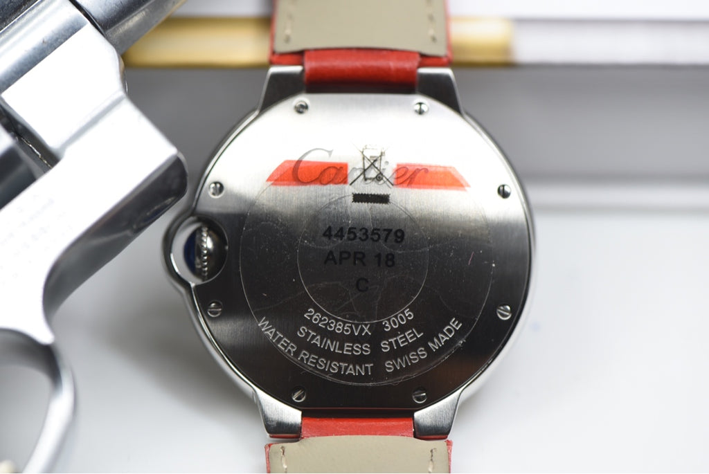 Cartier Ballon Bleu Diamond Bezel Ladies Watch with Red Alligator Strap