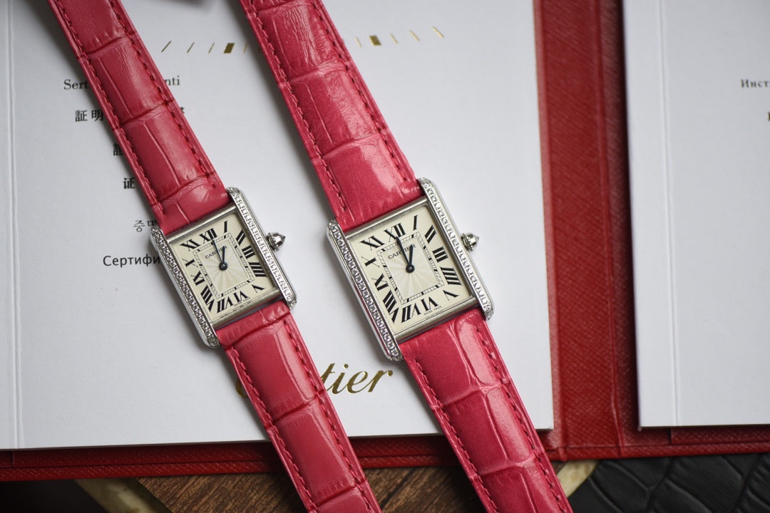Cartier Tank Must Rose Gold Diamond Bezel Watch