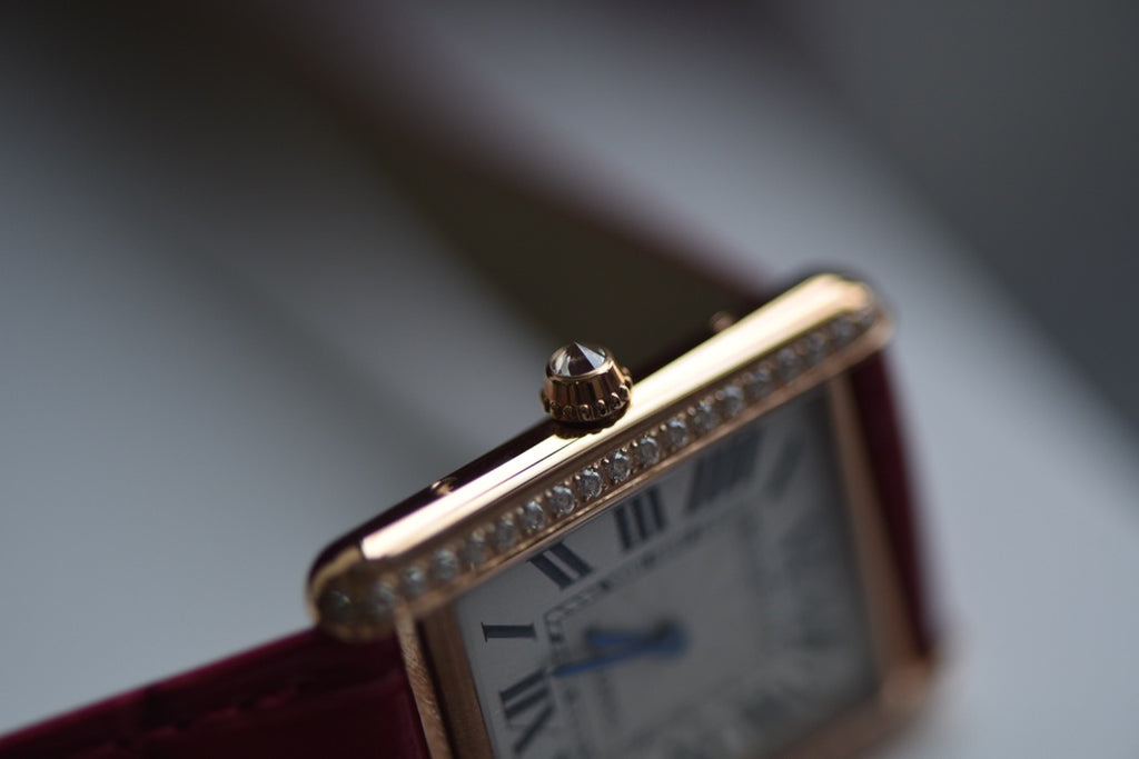 Cartier Tank Must Rose Gold Diamond Bezel Watch