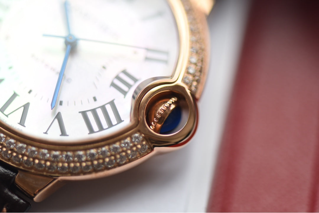 Cartier Ballon Bleu Rose Gold Diamond Bezel Automatic Watch