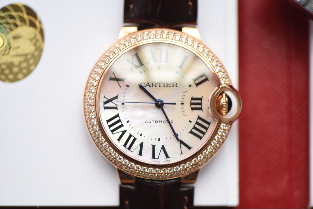 Cartier Ballon Bleu Rose Gold Diamond Bezel Automatic Watch