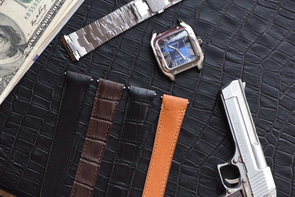 Cartier Santos Blue Dial Watch with Interchangeable Straps
