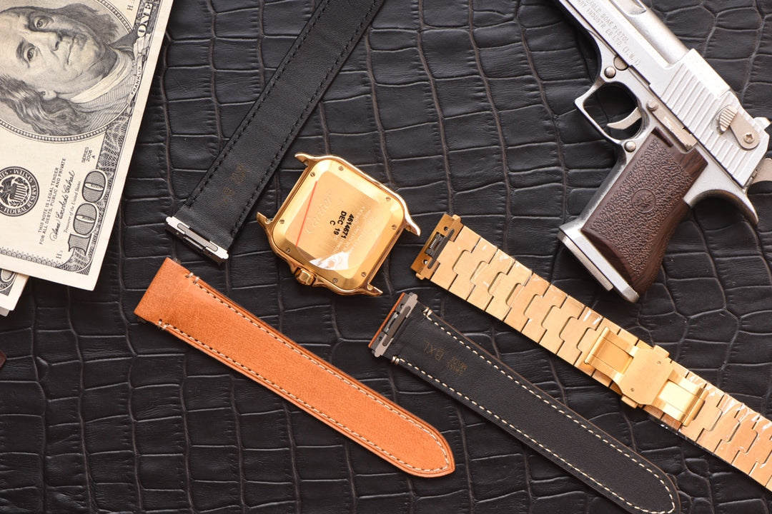 Cartier Santos Blue Dial Watch with Interchangeable Straps