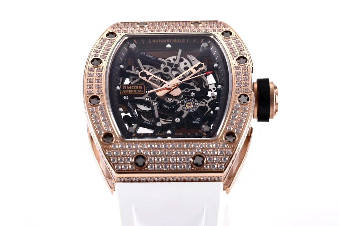Richard Mille RM035 Americas Rose Gold Full Diamond Skeleton Automatic Watch (Custom)