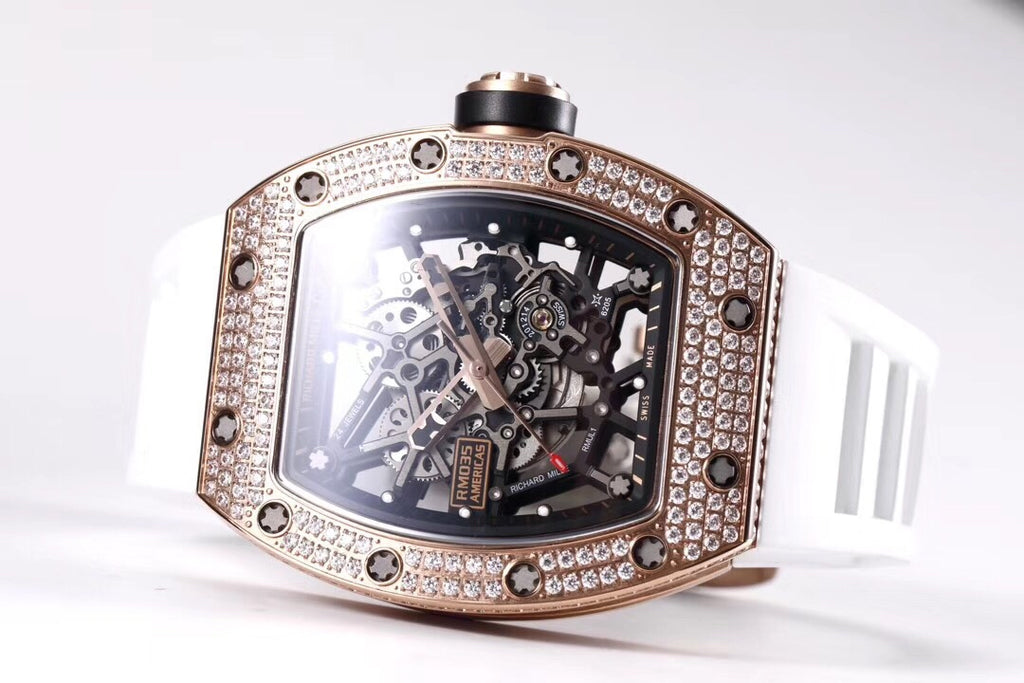 Richard Mille RM035 Americas Rose Gold Full Diamond Skeleton Automatic Watch (Custom)