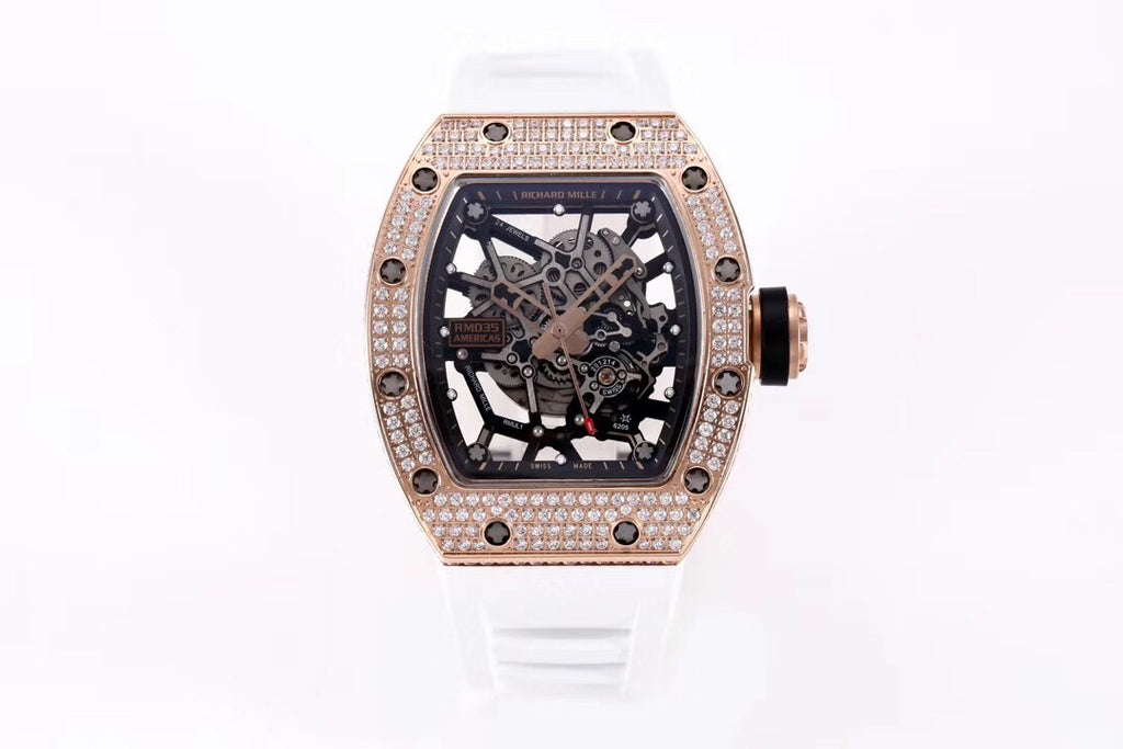 Richard Mille RM035 Americas Rose Gold Full Diamond Skeleton Automatic Watch (Custom)
