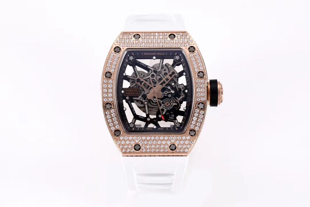 Richard Mille RM035 Americas Rose Gold Full Diamond Skeleton Automatic Watch (Custom)