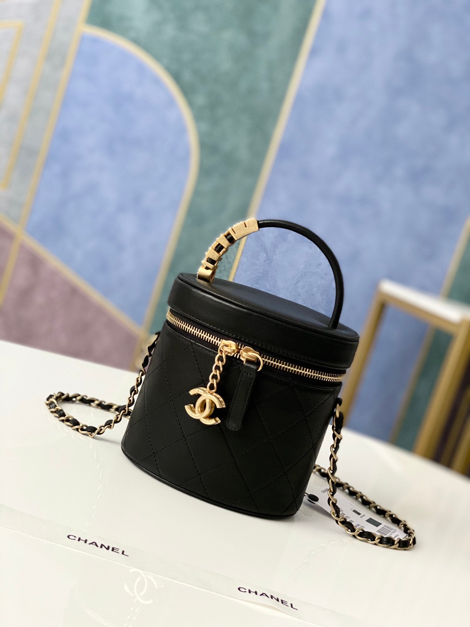 Chanel Black Quilted Lambskin Vanity Case Chain Bag (Custom)