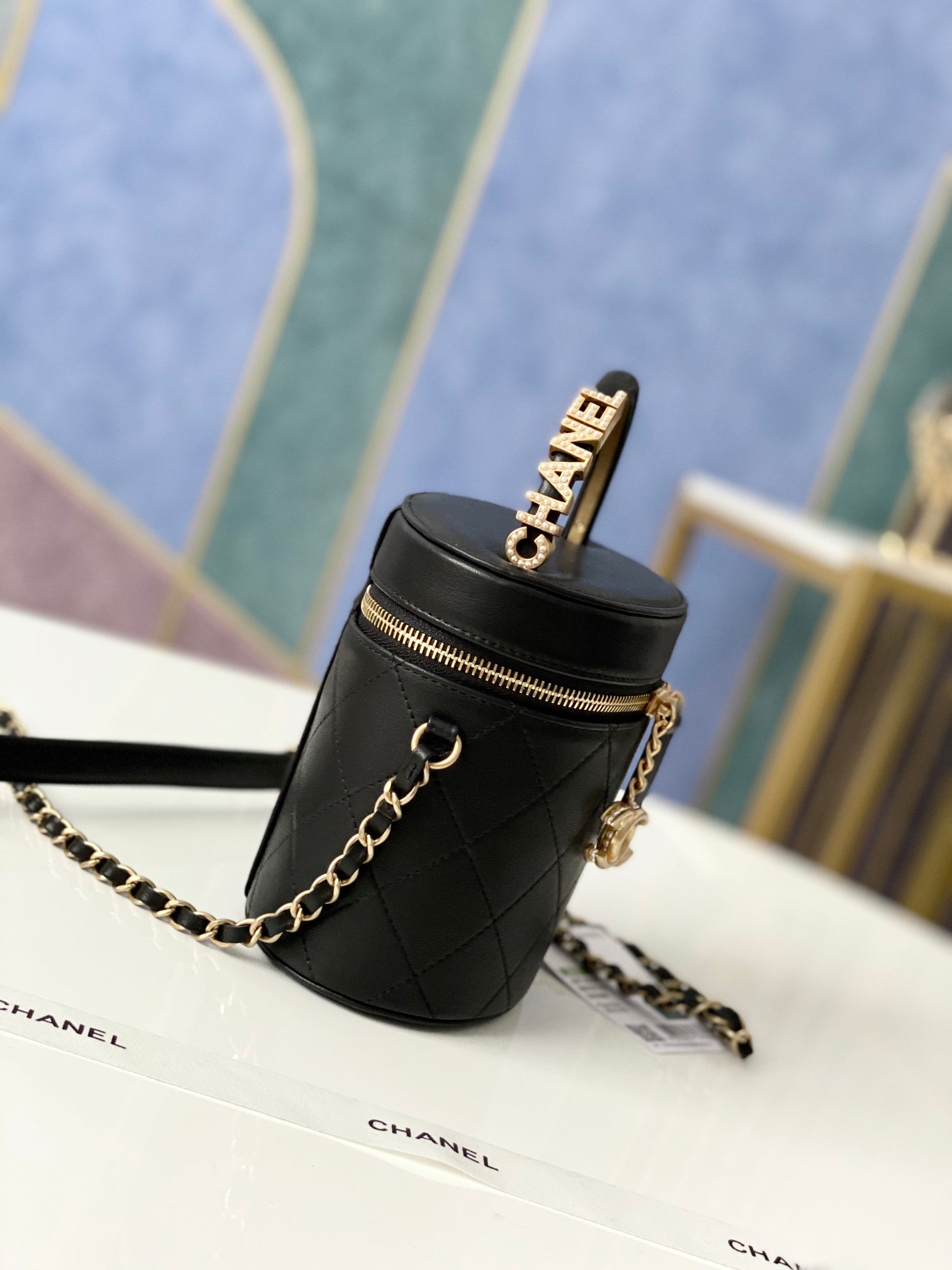 Chanel Black Quilted Lambskin Vanity Case Chain Bag (Custom)