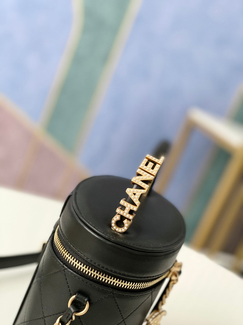 Chanel Black Quilted Lambskin Vanity Case Chain Bag (Custom)