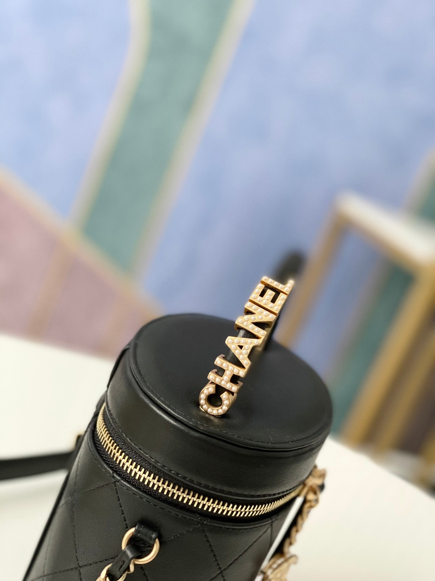 Chanel Black Quilted Lambskin Vanity Case Chain Bag (Custom)