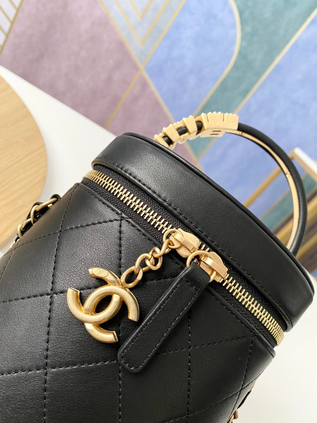 Chanel Black Quilted Lambskin Vanity Case Chain Bag (Custom)