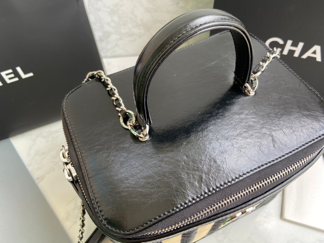 Chanel Black Patent Leather & Wicker Rattan Vanity Box Chain Bag (Custom)