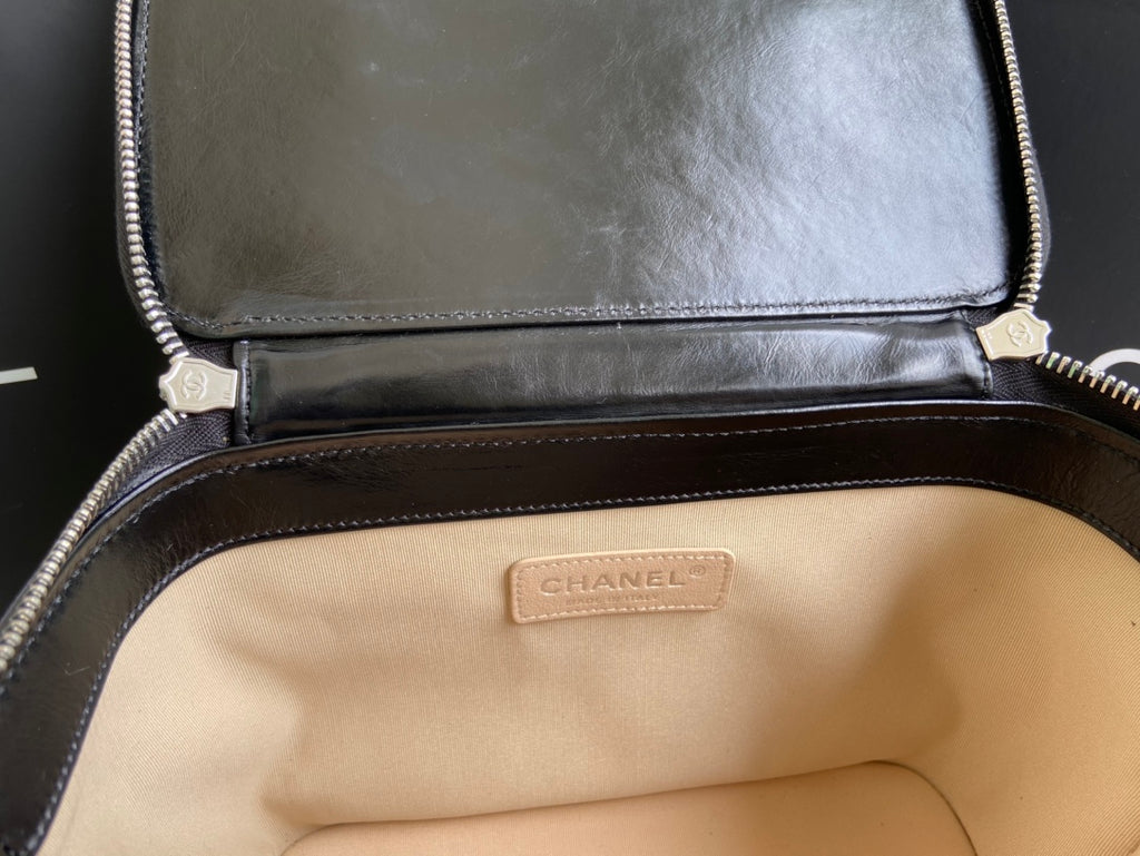 Chanel Black Patent Leather & Wicker Rattan Vanity Box Chain Bag (Custom)