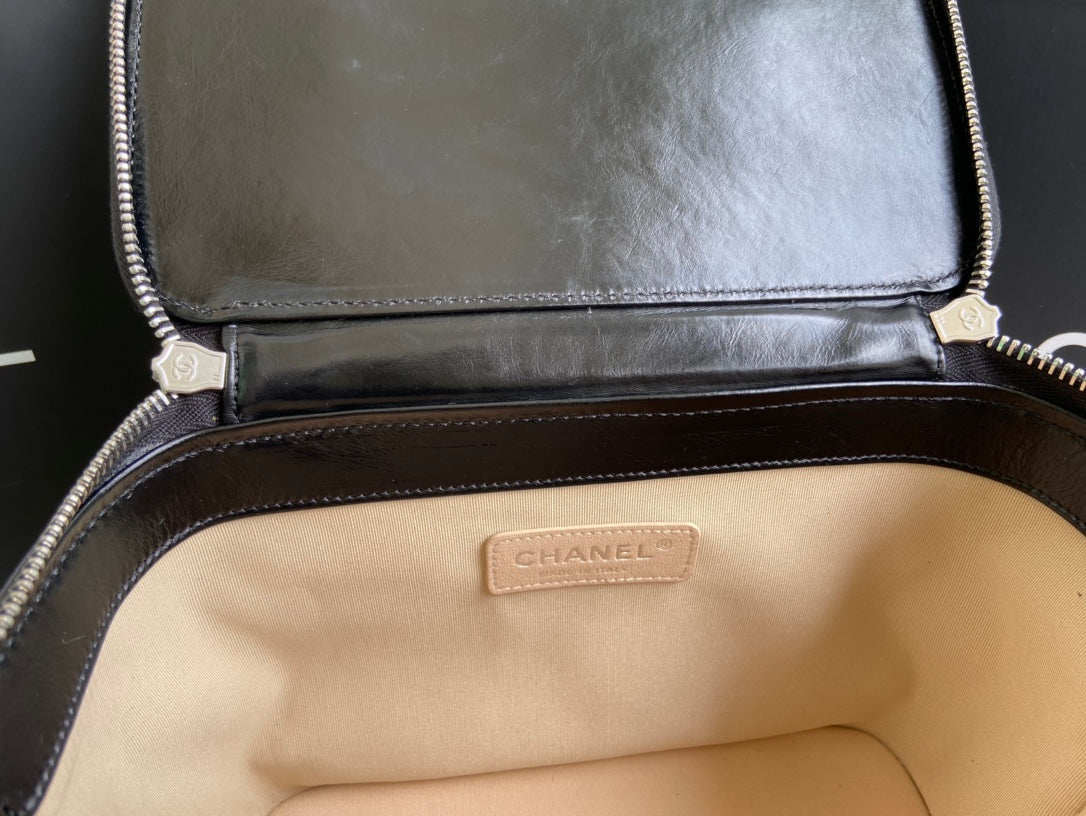 Chanel Black Patent Leather & Wicker Rattan Vanity Box Chain Bag (Custom)