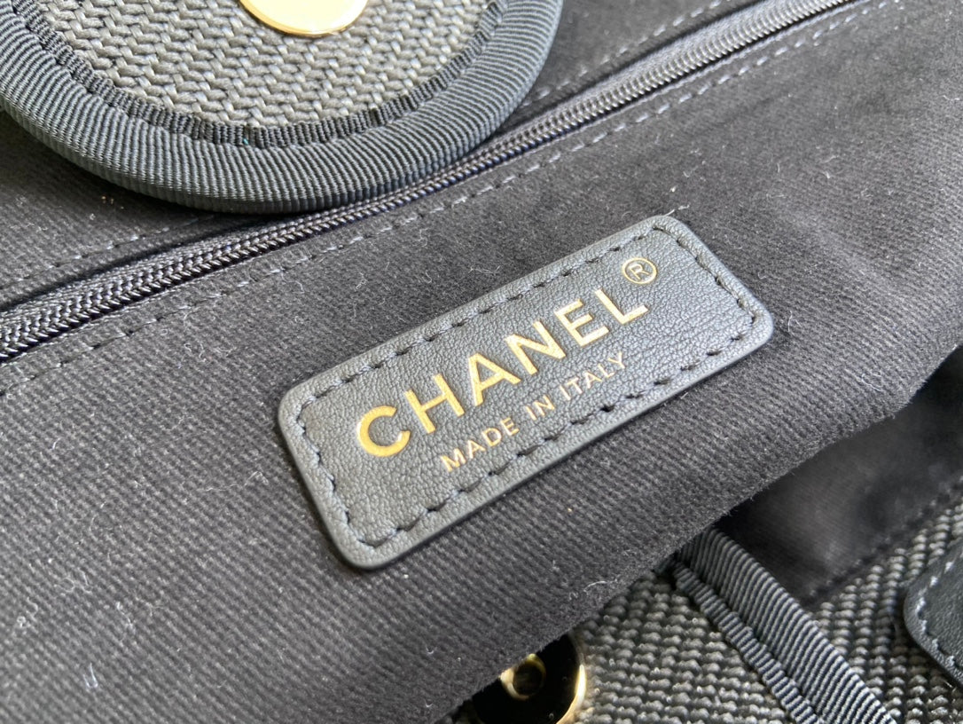 Chanel Black Canvas Deauville Large Shopping Tote Bag (Custom)