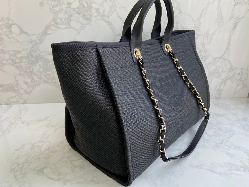 Chanel Black Canvas Deauville Large Shopping Tote Bag (Custom)