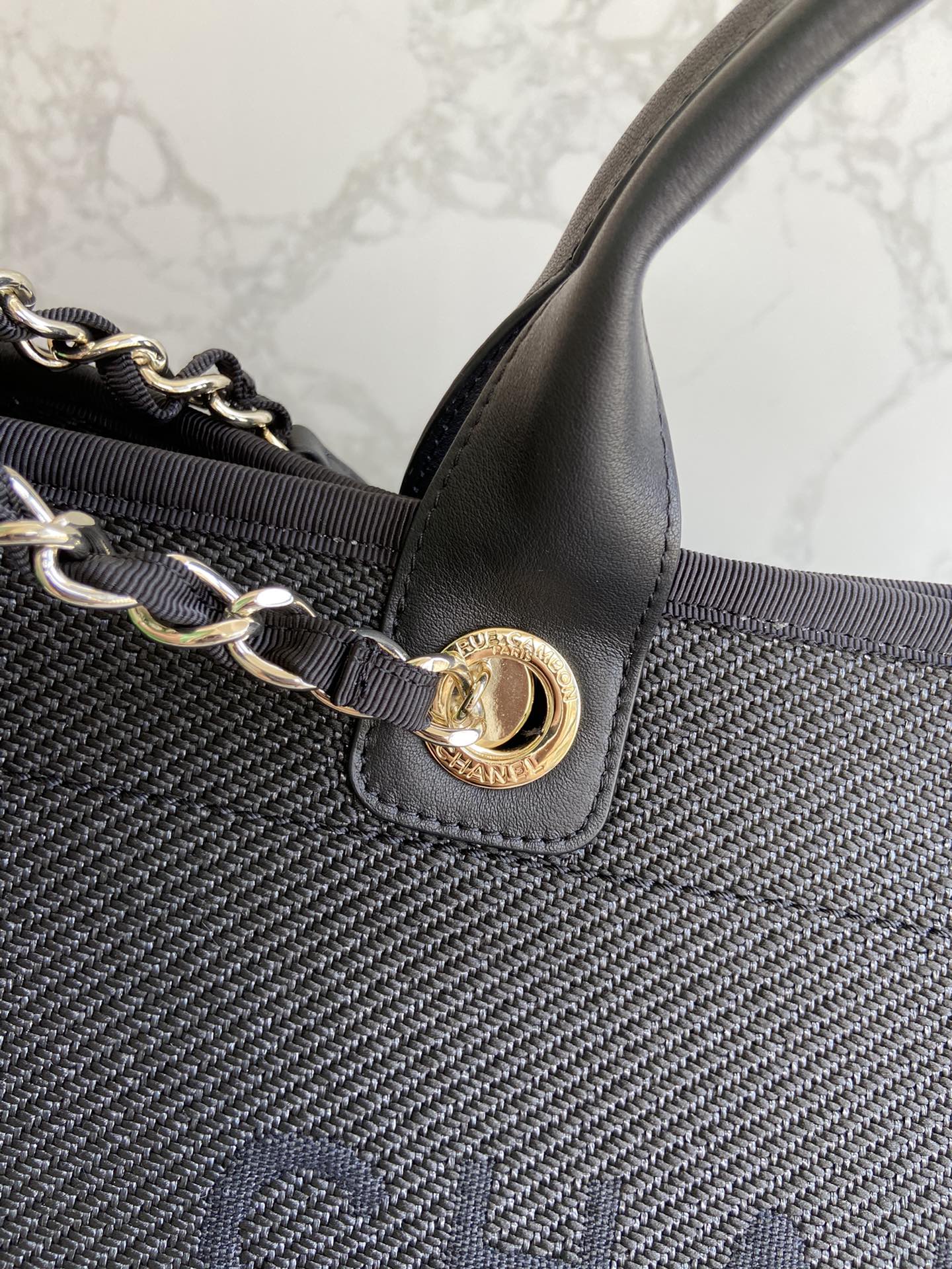 Chanel Black Canvas Deauville Large Shopping Tote Bag (Custom)