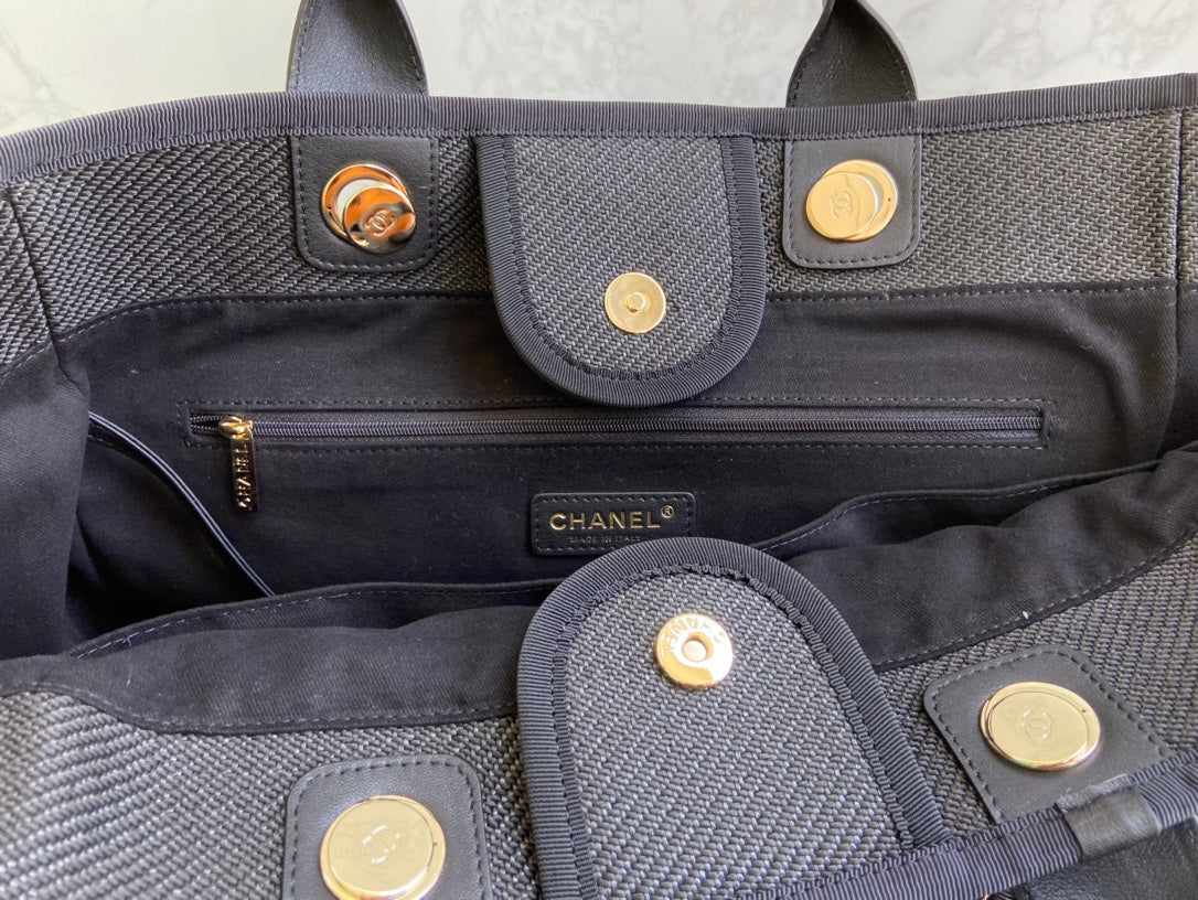Chanel Black Canvas Deauville Large Shopping Tote Bag (Custom)