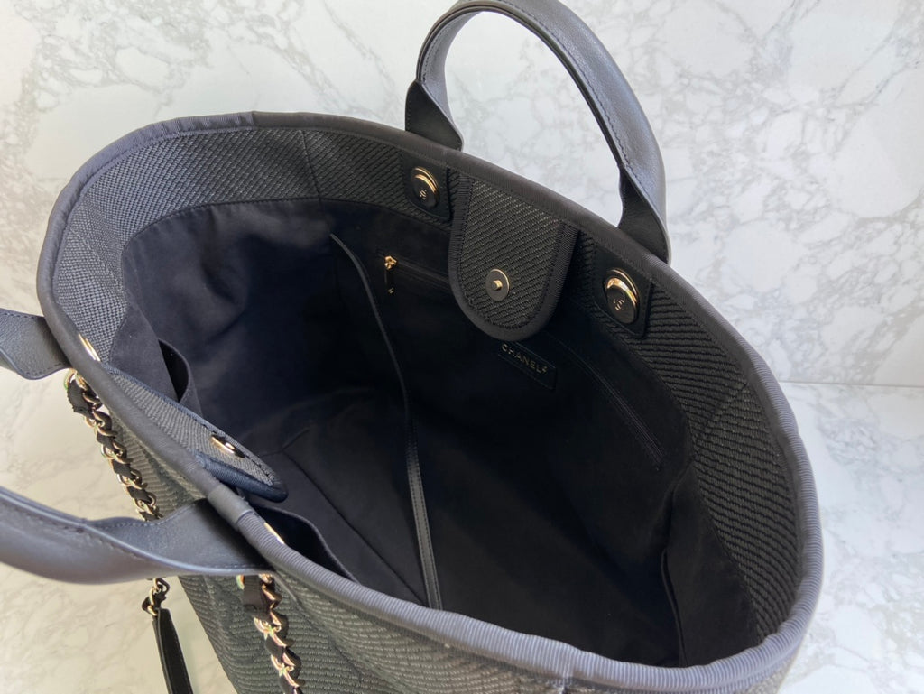 Chanel Black Canvas Deauville Large Shopping Tote Bag (Custom)