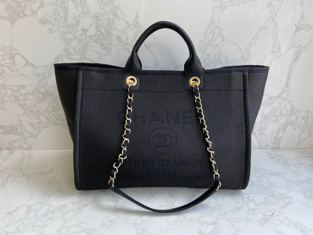 Chanel Black Canvas Deauville Large Shopping Tote Bag (Custom)