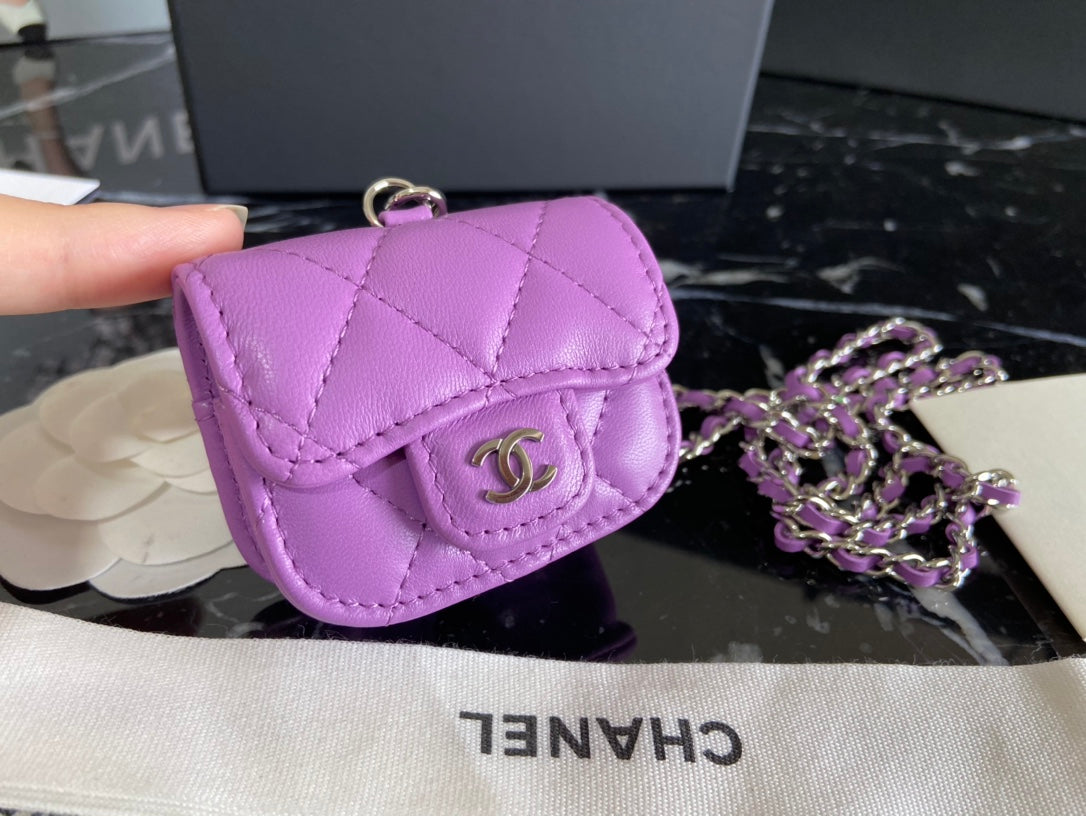 Chanel Purple Quilted Lambskin Nano Mini Flap Chain Bag (Custom)