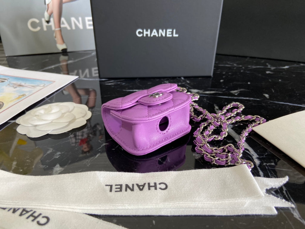 Chanel Purple Quilted Lambskin Nano Mini Flap Chain Bag (Custom)