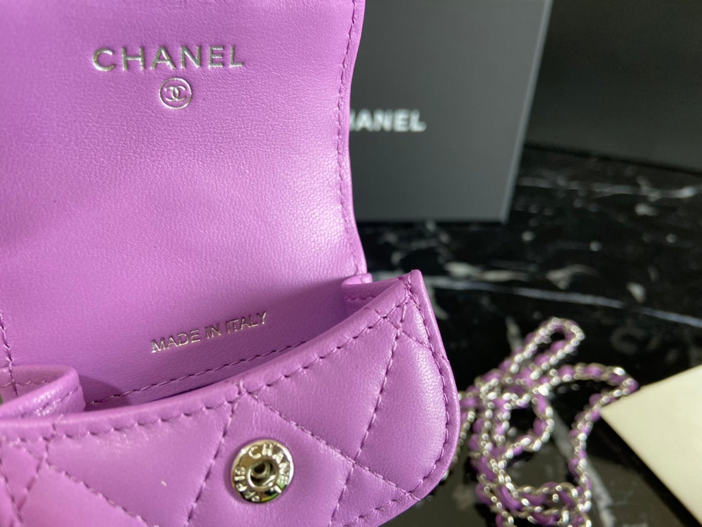 Chanel Purple Quilted Lambskin Nano Mini Flap Chain Bag (Custom)