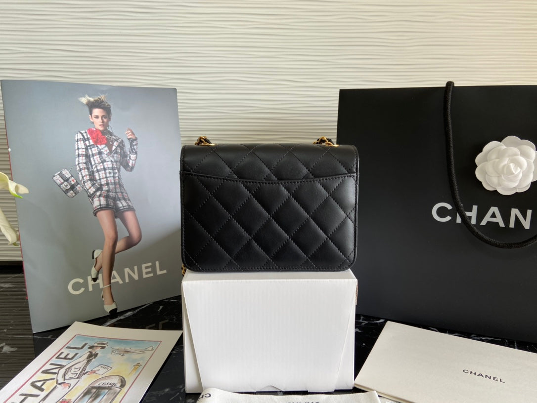 Chanel Black Quilted Lambskin Pearl & Gemstone CC Flap Chain Bag (Custom)