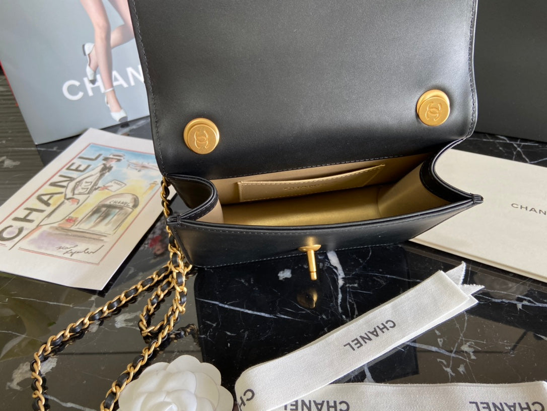 Chanel Black Quilted Lambskin Pearl & Gemstone CC Flap Chain Bag (Custom)
