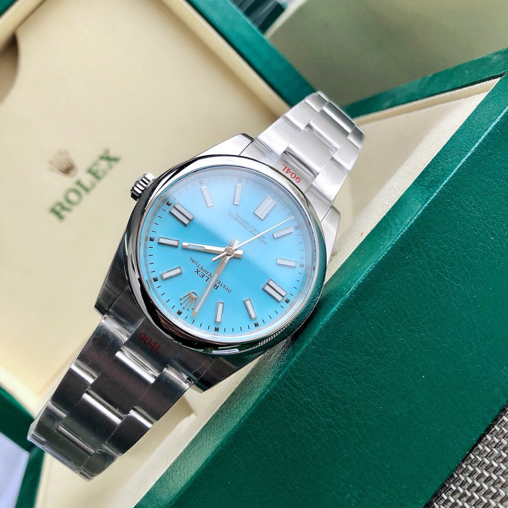 Rolex Oyster Perpetual Tiffany Blue Dial Stainless Steel Watch (Custom)
