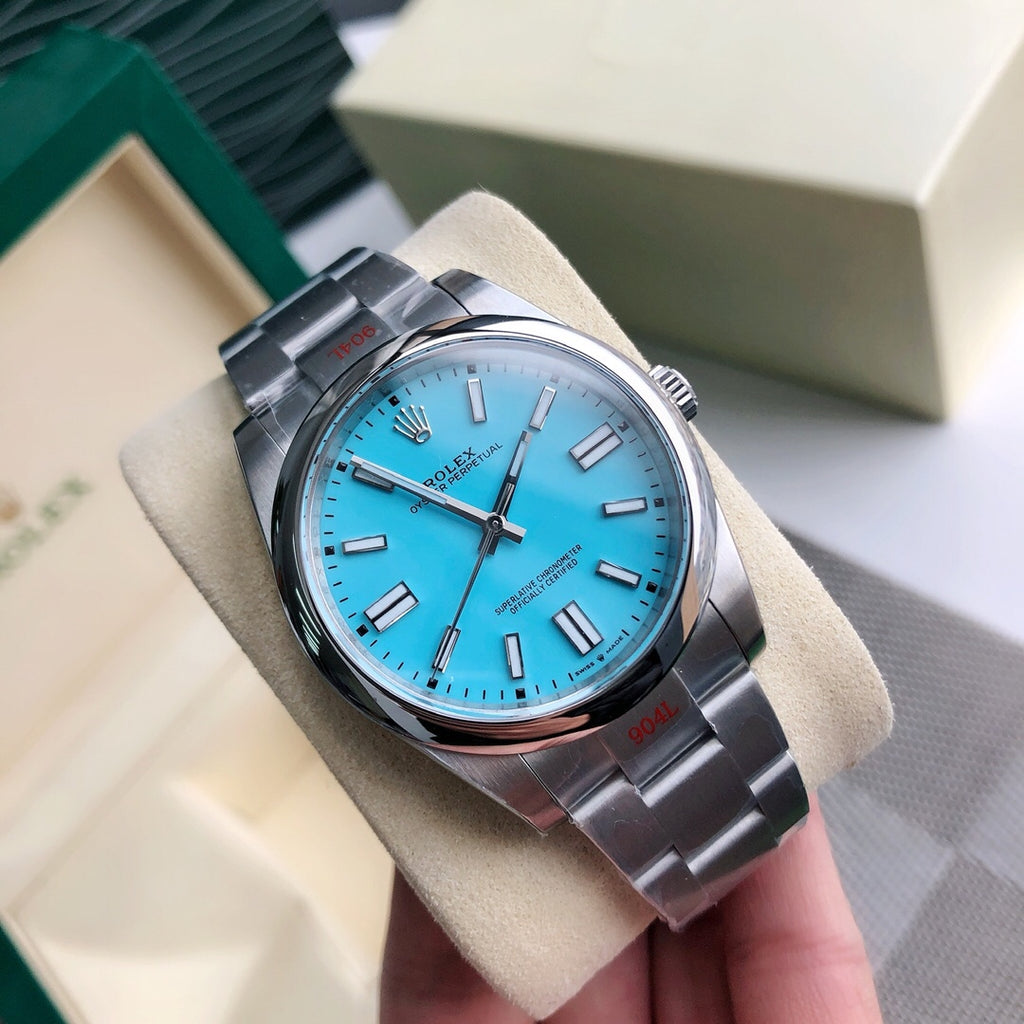 Rolex Oyster Perpetual Tiffany Blue Dial Stainless Steel Watch (Custom)