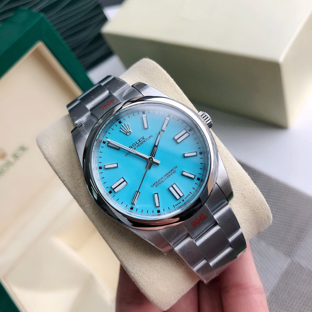 Rolex Oyster Perpetual Tiffany Blue Dial Stainless Steel Watch (Custom)