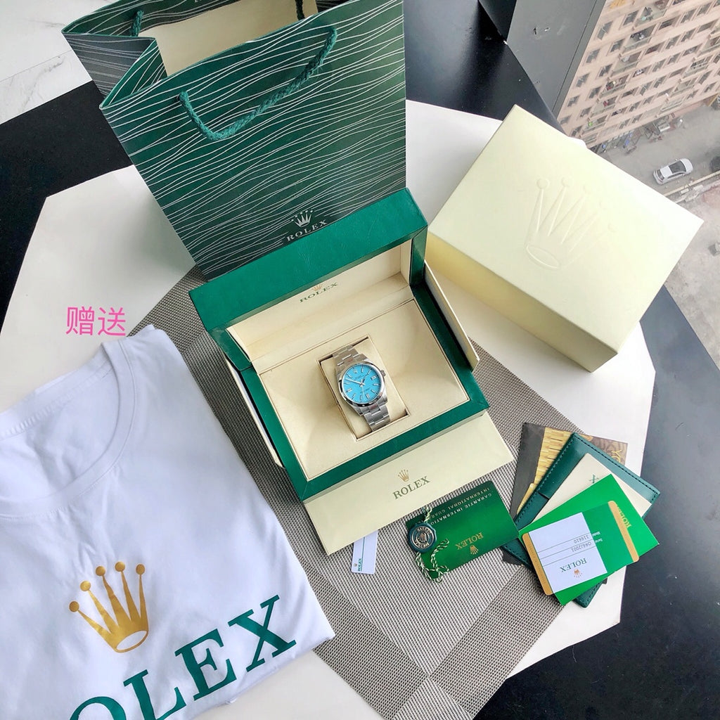 Rolex Oyster Perpetual Tiffany Blue Dial Stainless Steel Watch (Custom)