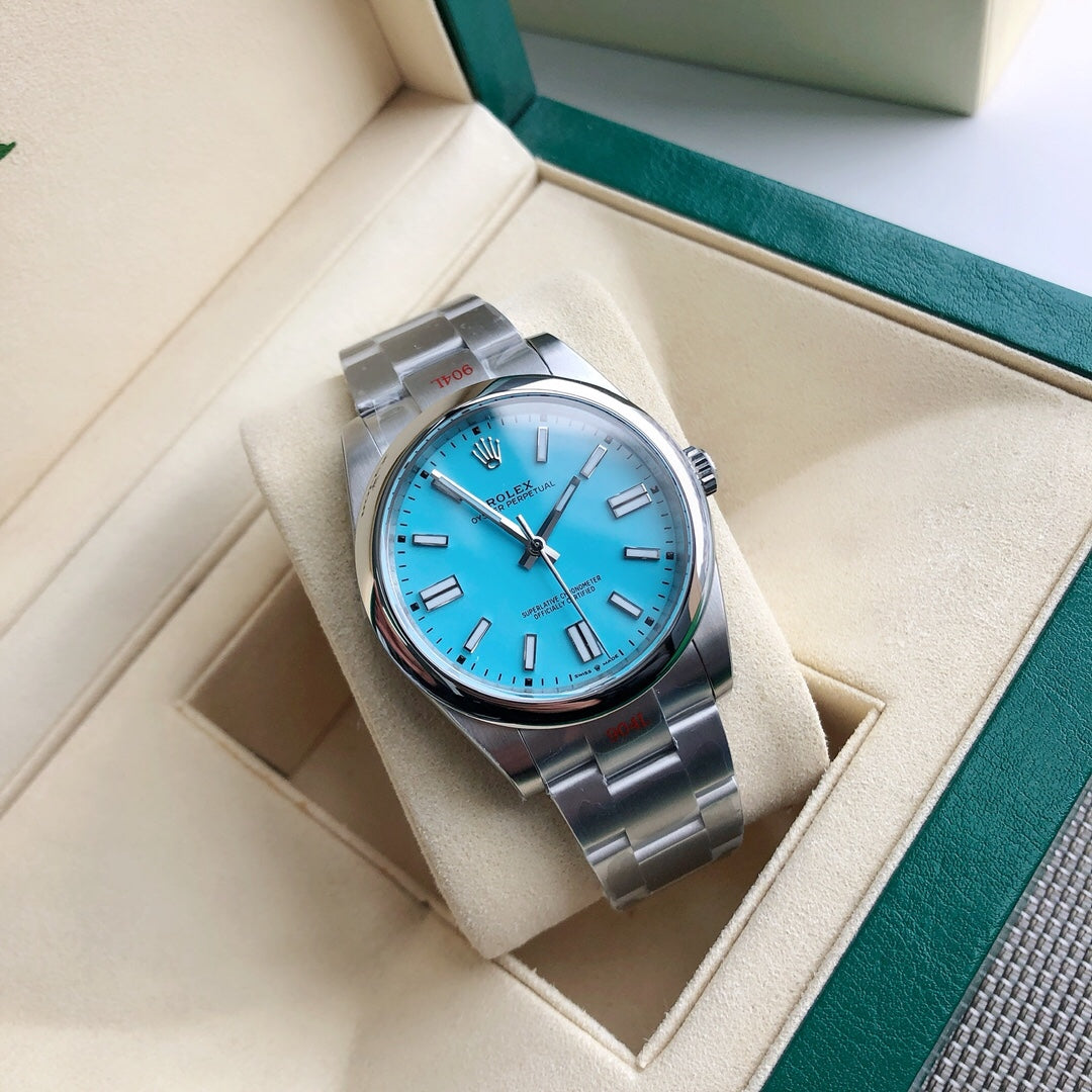 Rolex Oyster Perpetual Tiffany Blue Dial Stainless Steel Watch (Custom)