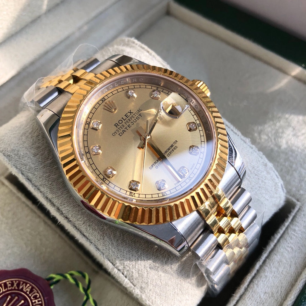 Rolex Datejust Two-Tone Gold & Steel Diamond Dial Couple Watch Set 41mm & 28mm (Custom)