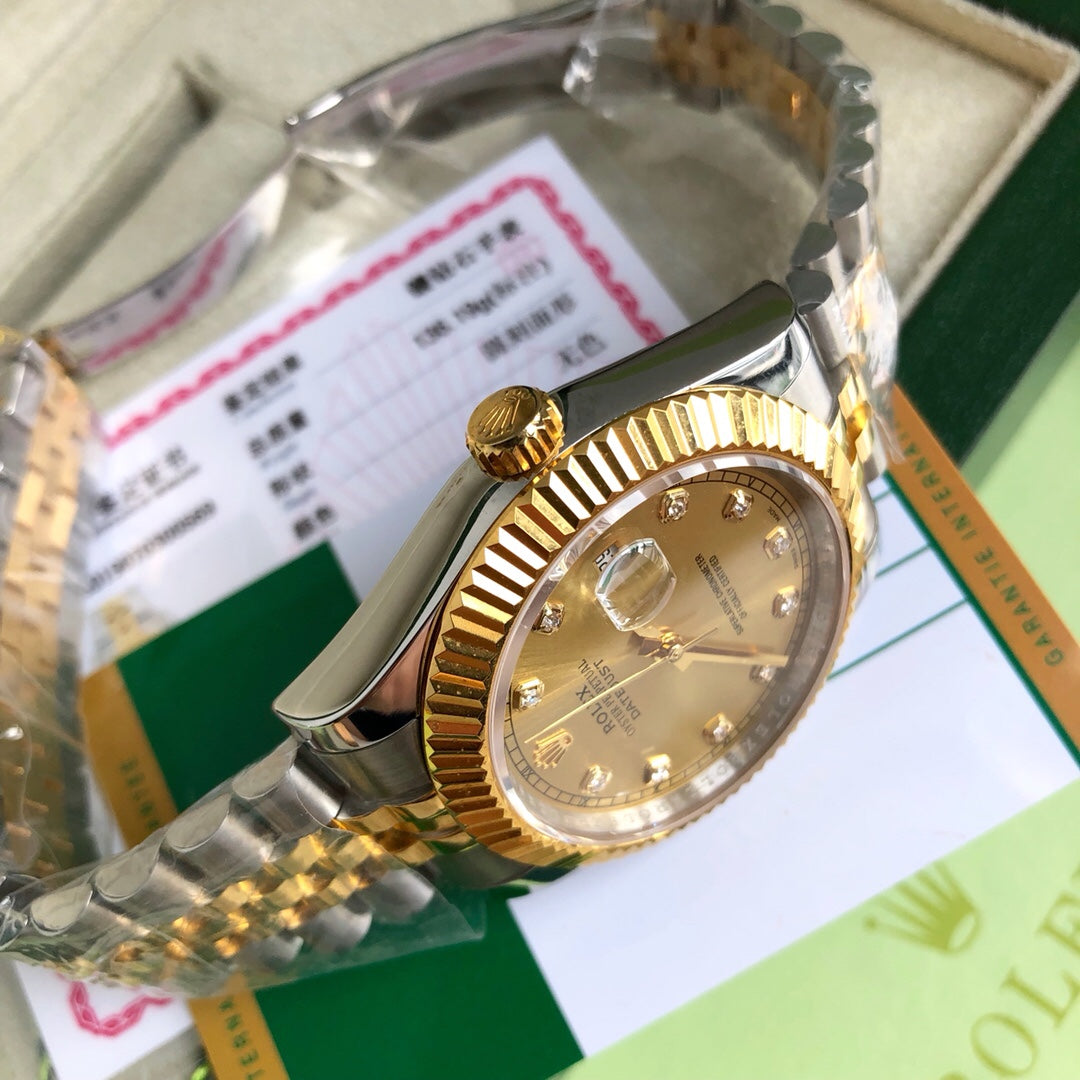 Rolex Datejust Two-Tone Gold & Steel Diamond Dial Couple Watch Set 41mm & 28mm (Custom)
